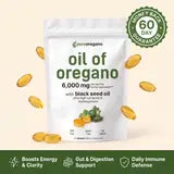 PureOregano™ Oil Of Oregano pouch with the 60-day guarantee seal and its three core benefits