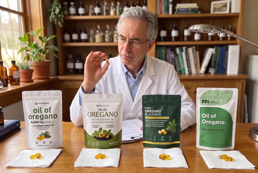 Marcus Ellery testing the 4 oil of oregano supplements: Pure Oregano, Resilia, Herbies and Micro Ingredients