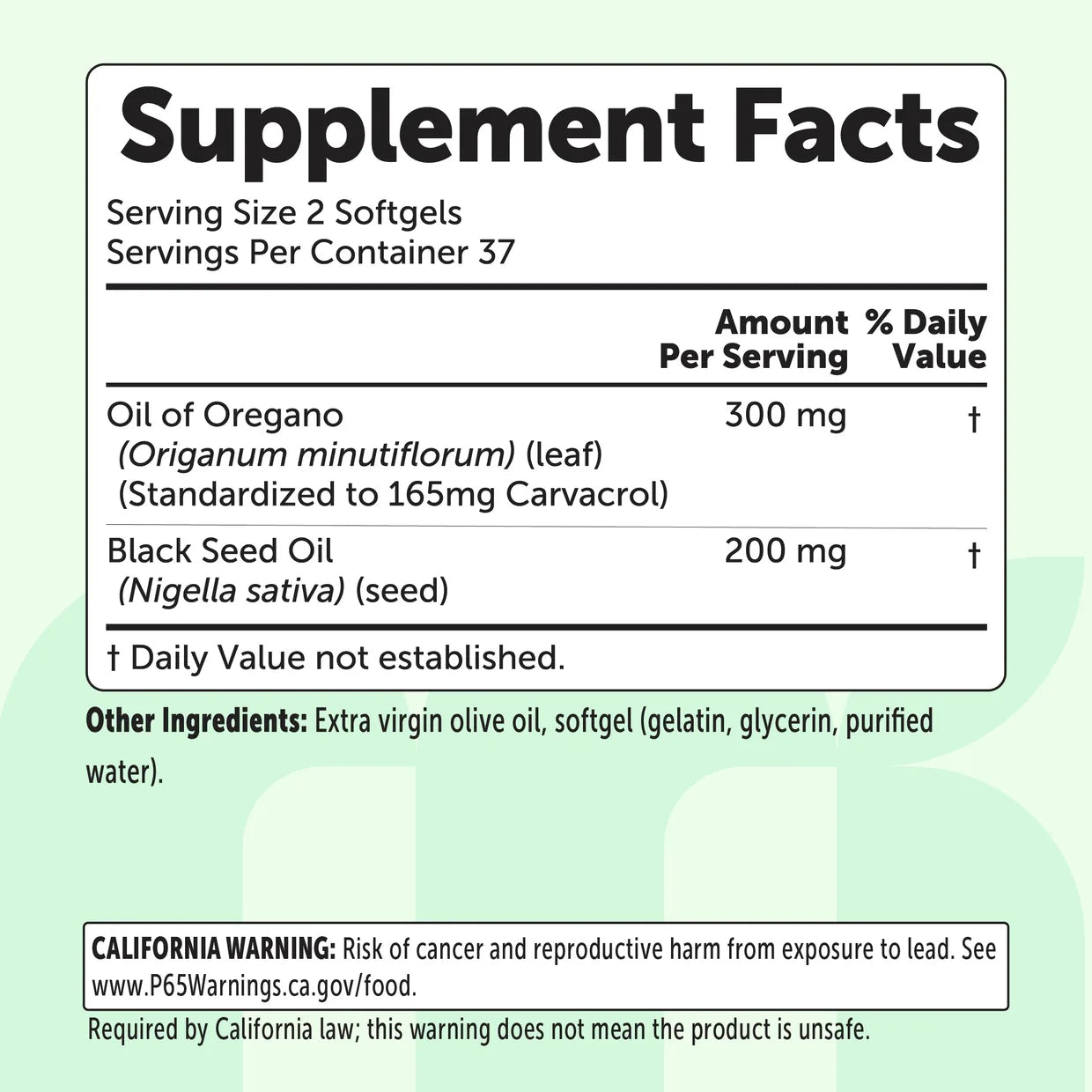 Micro Ingredients oil of oregano Supplement Facts label